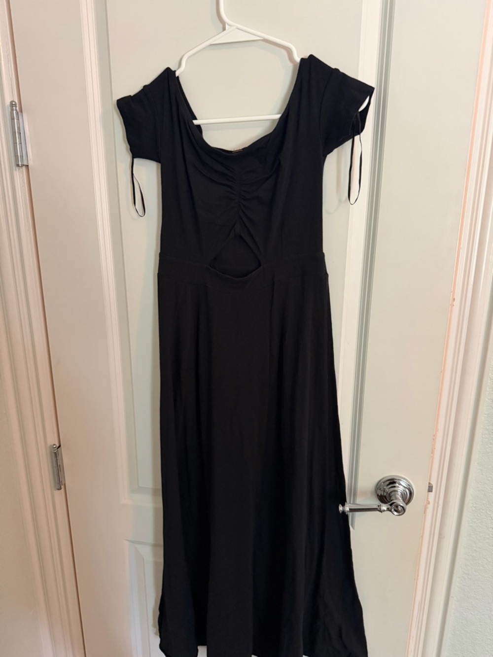 Free People Black Maxi Dress with Ruched Front and Cutout